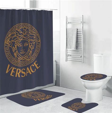 blue versace shower curtain|Versace bath rug.